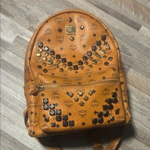 MCM Cognac Studded Stark Backpack